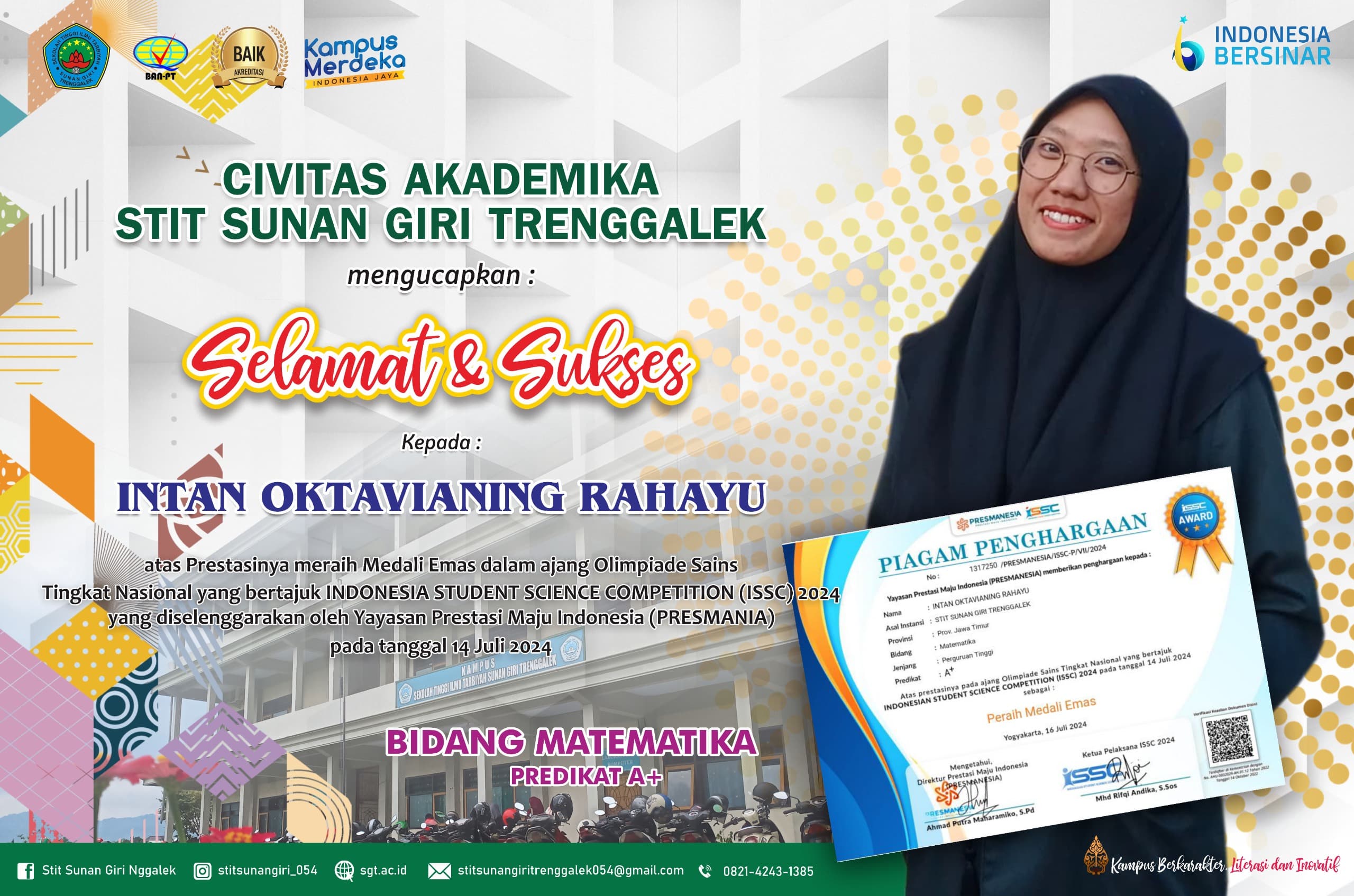 Medali Emas dalam Indonesia Student Science Competition (ISSC) 2024 Bidang Matematika